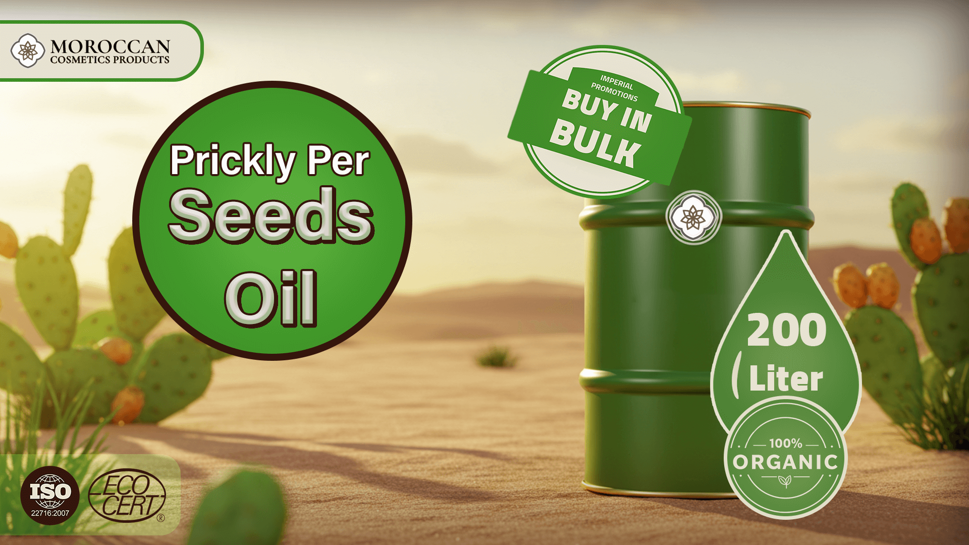 Organic Moroccan prickly pear seed oil in glass bottle